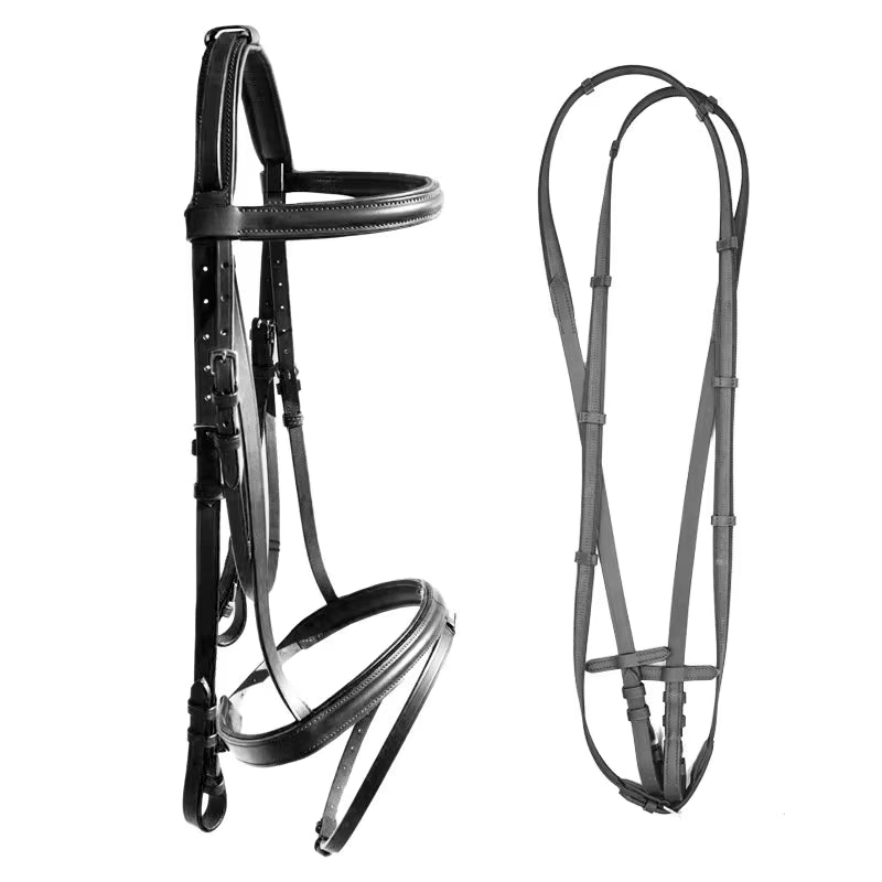 Filet anglais en cuir pour cheval avec rênes – vue 3