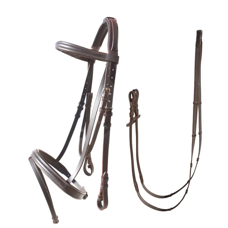 Filet anglais en cuir pour cheval avec rênes – vue 5