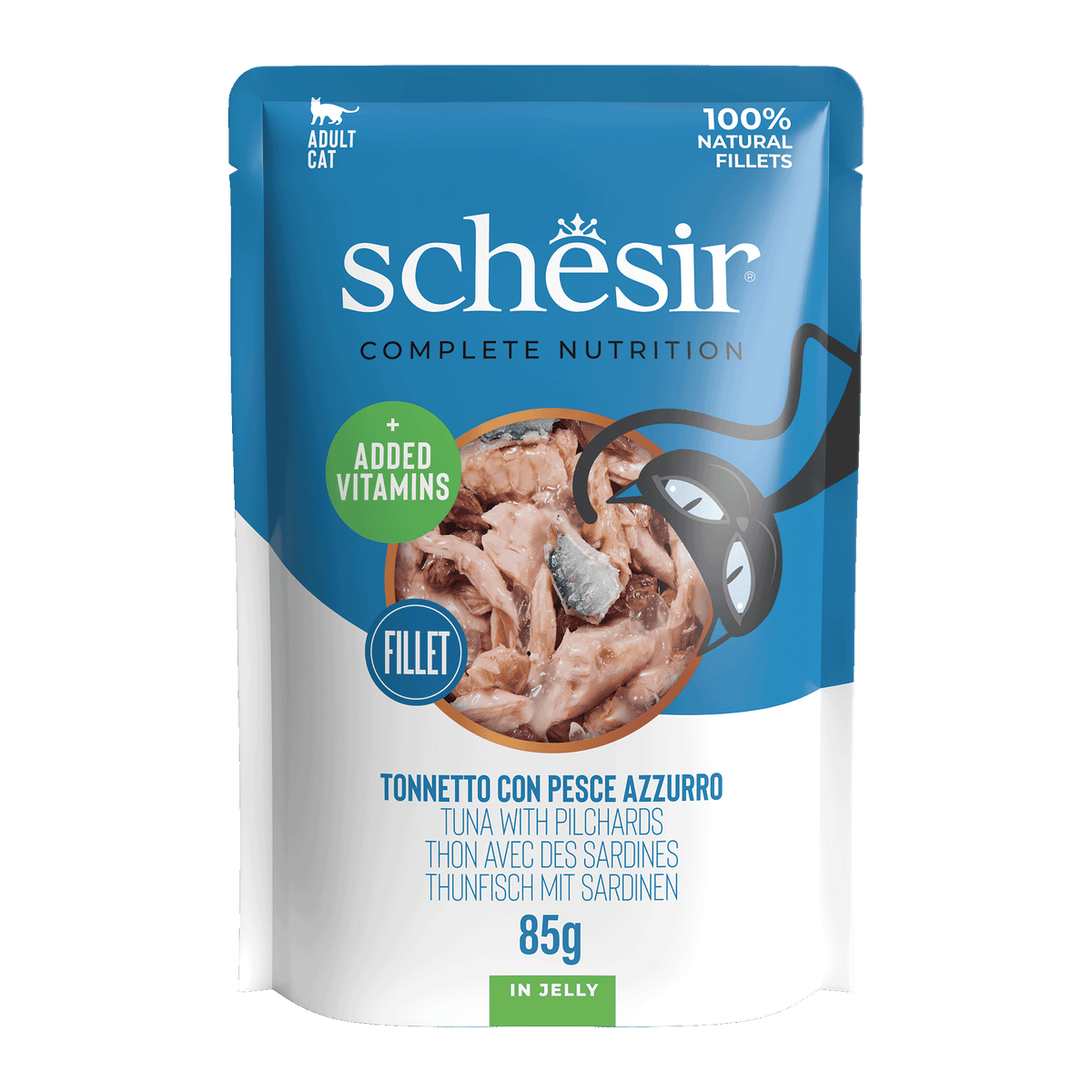 Pâtée chat Schesir thon avec sardines, sachet 85 g