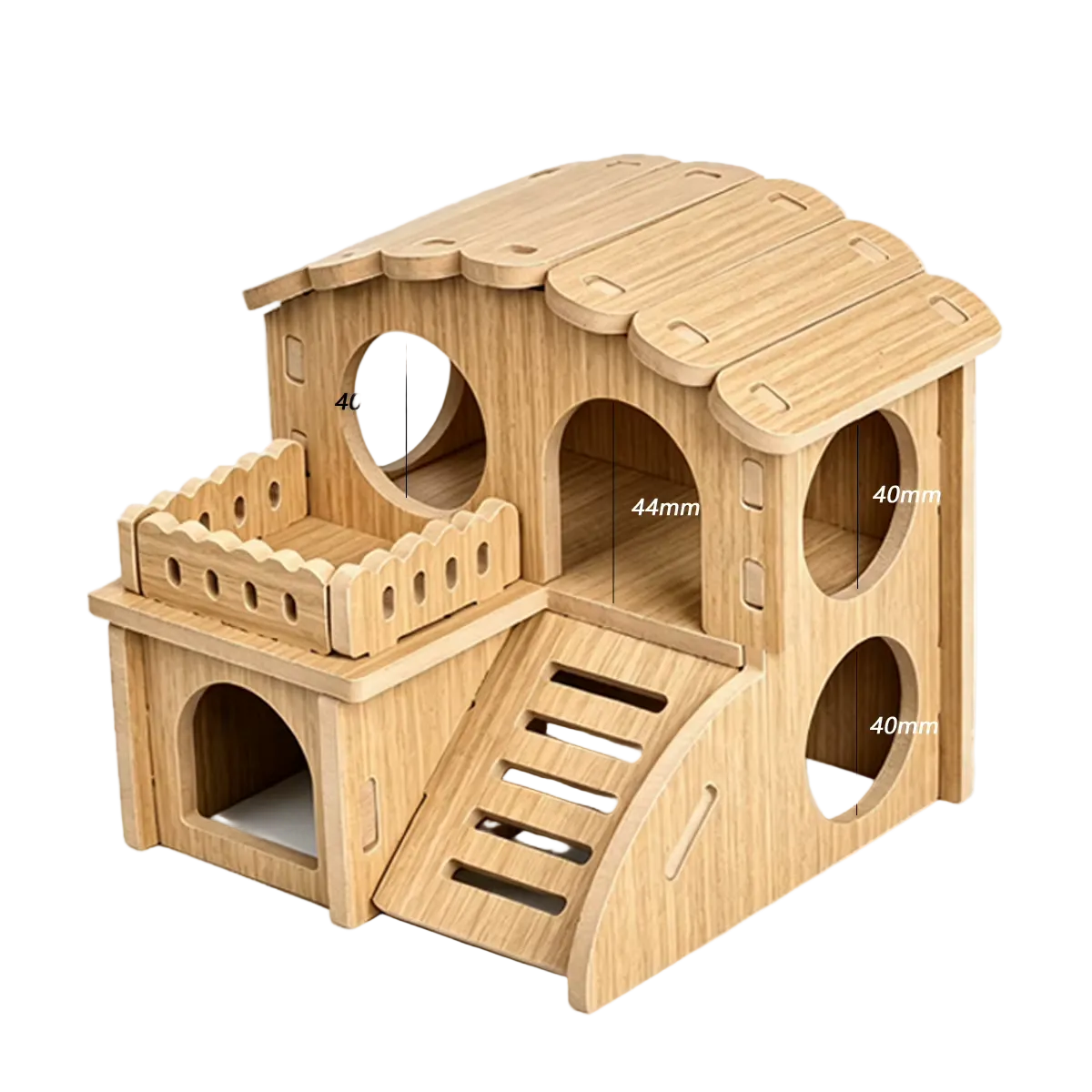 Casa de madera de dos plantas con escalera para hámster, con arcos - ZONLIDOOG