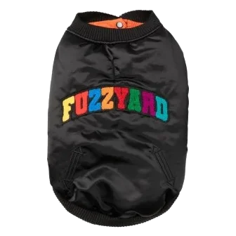 Blouson bomber satiné pour chien FuzzYard Frat noir