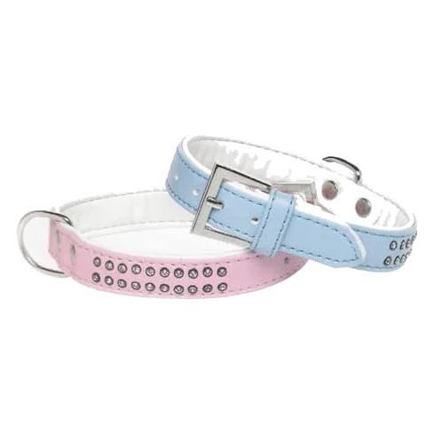 Collier chien strass deux rangées, tailles T1 et T2