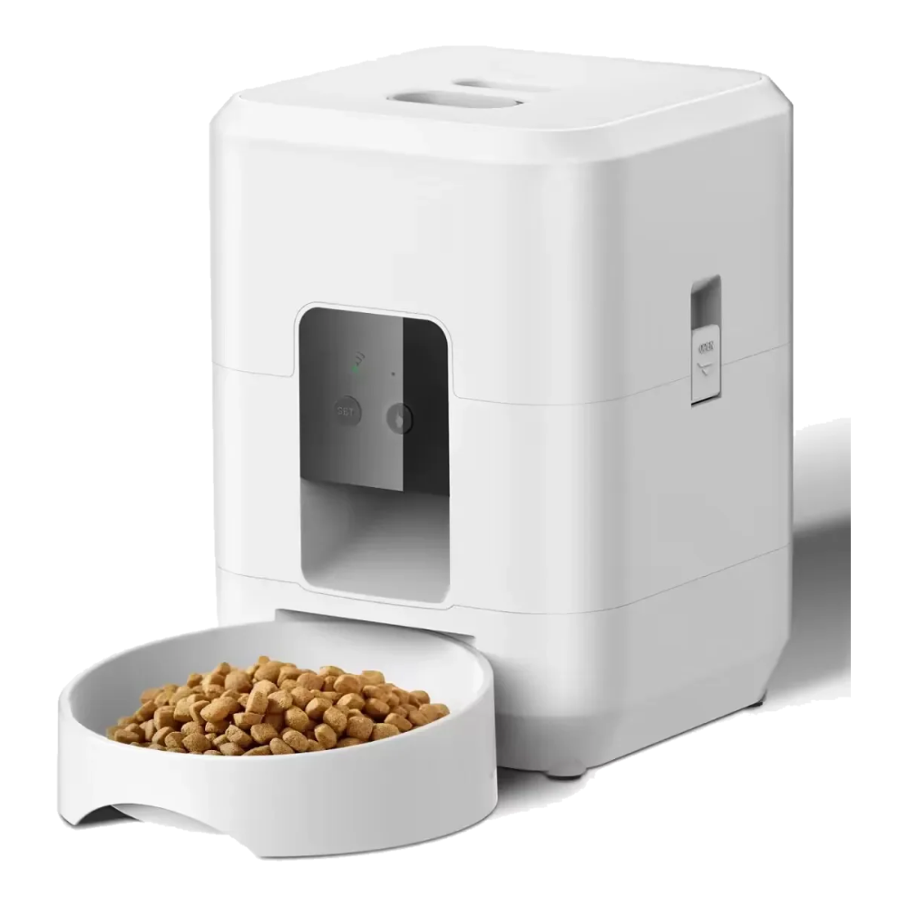 Distributeur croquettes chat blanc avec WiFi et minuterie