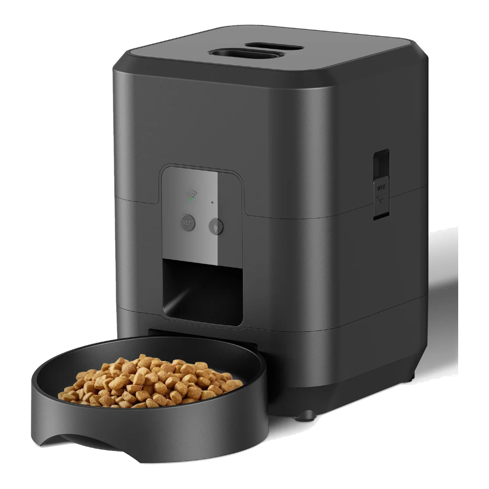 Distributeur croquettes chat noir avec WiFi et minuterie