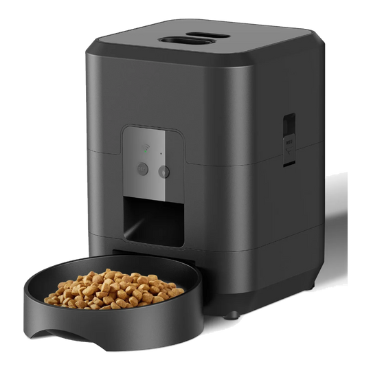 Distributeur croquettes chat noir avec WiFi et minuterie