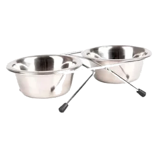 Gamelle double sur support avec bols en métal, 25 cm, 2500 ml