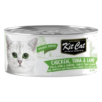 Pâtée pour chat Kit Cat Toppers poulet, thon et agneau en gelée, 80 g