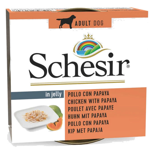 Pâtée chien adulte Schesir poulet à la papaye en gelée, 150 g