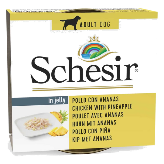 Pâtée chien adulte Schesir poulet à l’ananas en gelée, 150 g