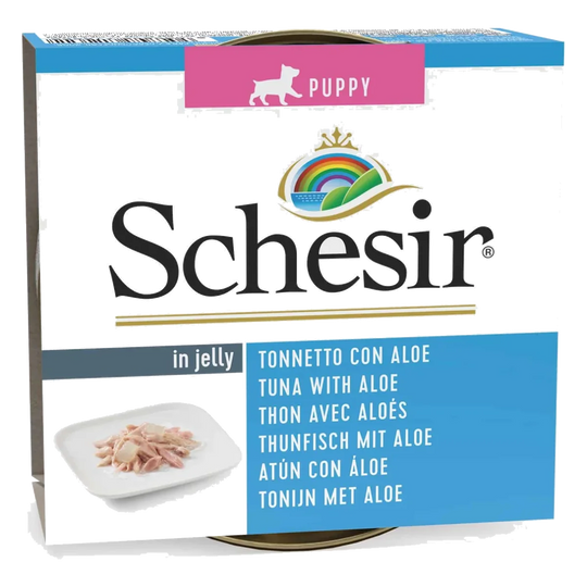 Pâtée chiot Schesir Puppy thon à l’aloe en gelée, 150 g