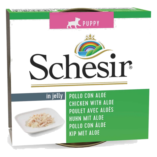 Pâtée chiot Schesir Puppy poulet à l’aloe en gelée, 150 g