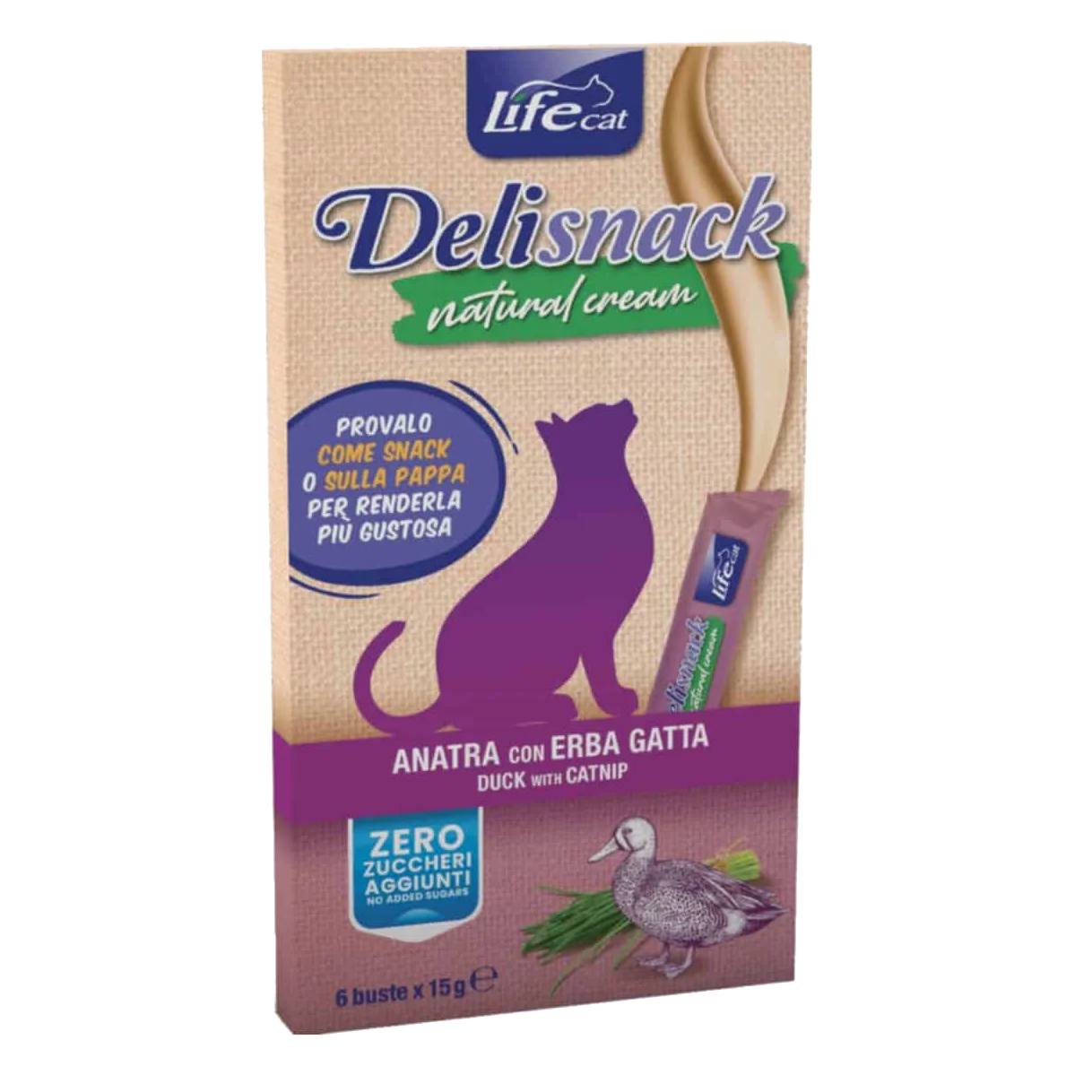Crème Life Cat canard et herbe à chat, 6 × 15 g