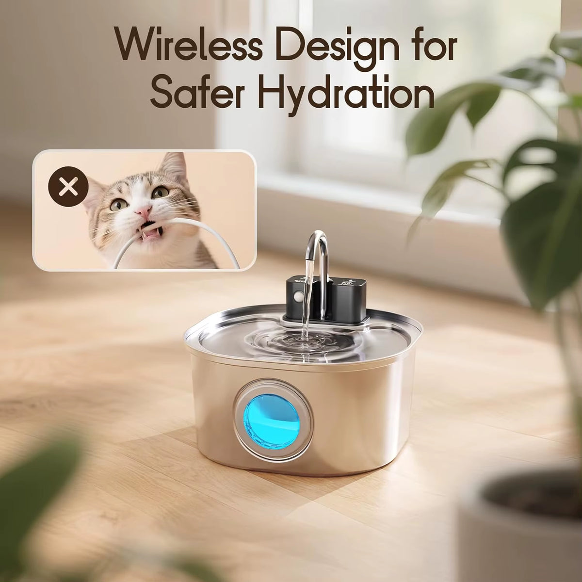 Fuente de agua inalámbrica de acero inoxidable de 3 L con sensor, vista de detalle 3