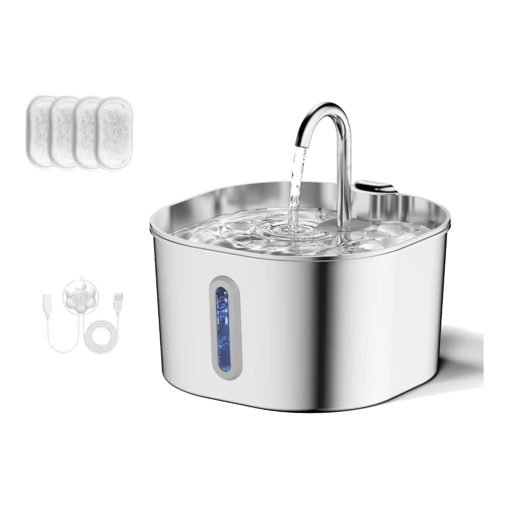 Fontaine à eau chat en inox 2,2 L avec 4 filtres et capteur de mouvement