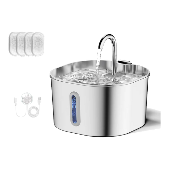 Fontaine à eau chat en inox 2,2 L avec 4 filtres et capteur de mouvement