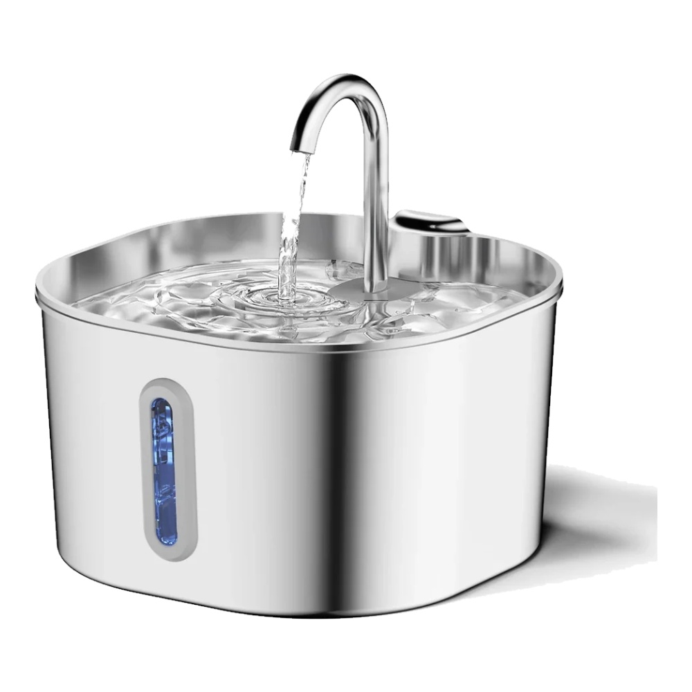 Fontaine à eau chat en inox 2,2 L avec robinet et fenêtre de niveau d'eau