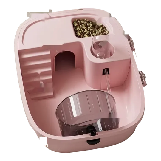 Cage compacte pour hamster rose avec cachette, mangeoire, abreuvoir, escalier et roue