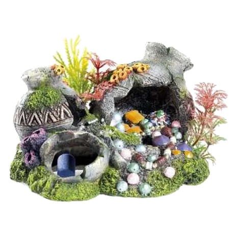 Jarres et plantes sur rochers décoration aquarium