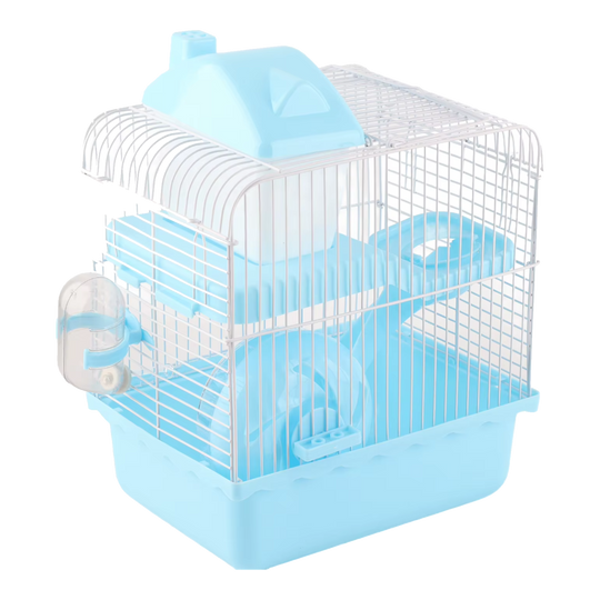Cage hamster bleue à 2 niveaux avec bac haut amovible