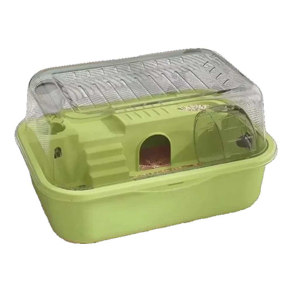 Cage hamster anti-morsure verte avec couvercle rabattable transparent