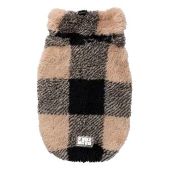 Pull en tissu teddy pour chien FuzzYard Checkered Teddy noir et beige