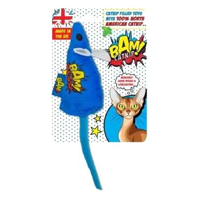Jouet pour chat à l'herbe à chat BAM! Souris bleue de 18 cm