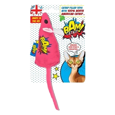 Jouet pour chat à l'herbe à chat BAM! Souris rose de 18 cm