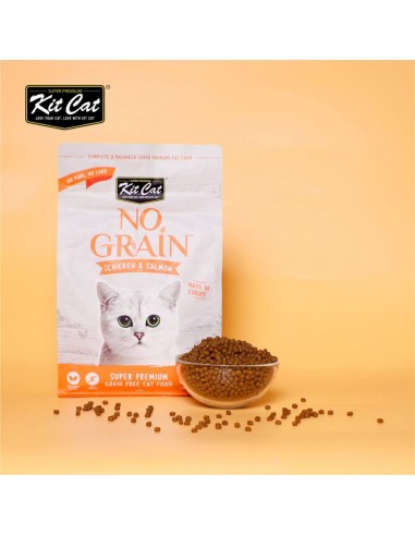 Croquettes pour chat sans céréales Kit Cat No Grain poulet et saumon, 1 kg