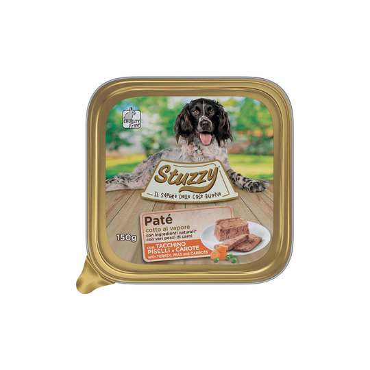 Pâtée chien Mister Stuzzy Dog dinde avec petits pois et carottes, barquette aluminium
