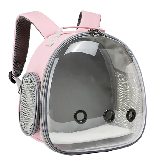 Mochila transportín rosa con ventana transparente para pájaros y pequeños animales