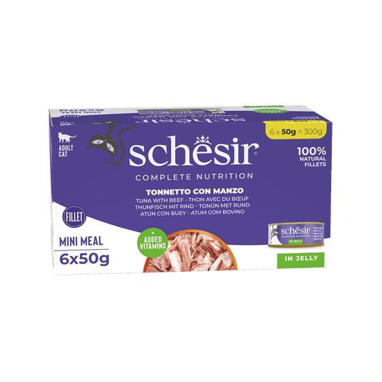 Pâtée chat Schesir thon avec filets de bœuf, 6 × 50 g, multipack