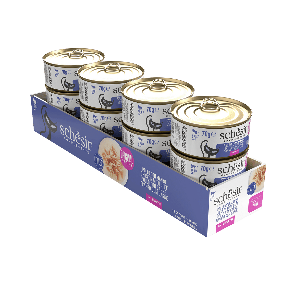 Pâtée chat Schesir filets de poulet avec bœuf en bouillon, boîte 70 g – image 2