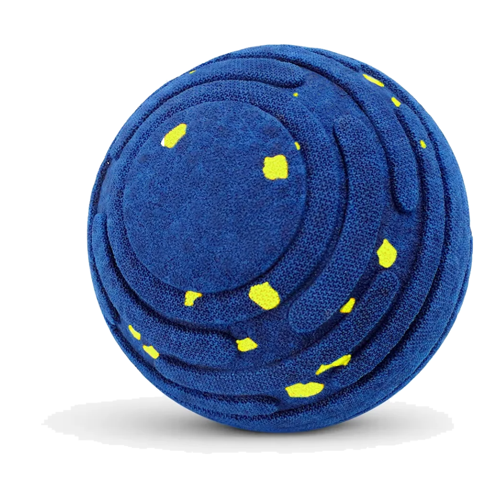 Balle interactive pour chien bleue à pois jaunes