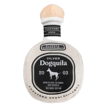 Peluche chien FuzzYard bouteille Dogquila avec couineur
