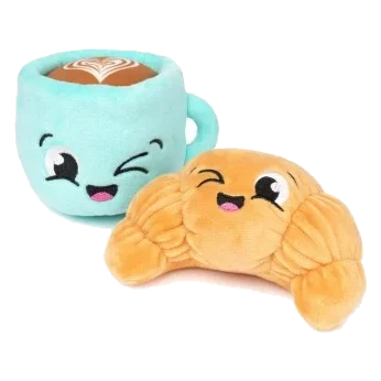 Peluches chien FuzzYard croissant et cappuccino, lot de 2