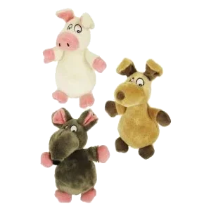 Peluches sonores souris, chien et cochon 18 cm pour chien