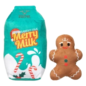 Peluches de Noël pour chien FuzzYard Milk & Gingerbread, lot de 2