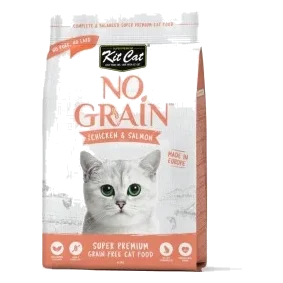 Croquettes pour chat sans céréales Kit Cat No Grain poulet et saumon, 1 kg