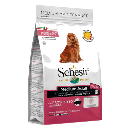 Croquettes chien Schesir Medium porc et jambon pour chien moyen adulte, 3 kg