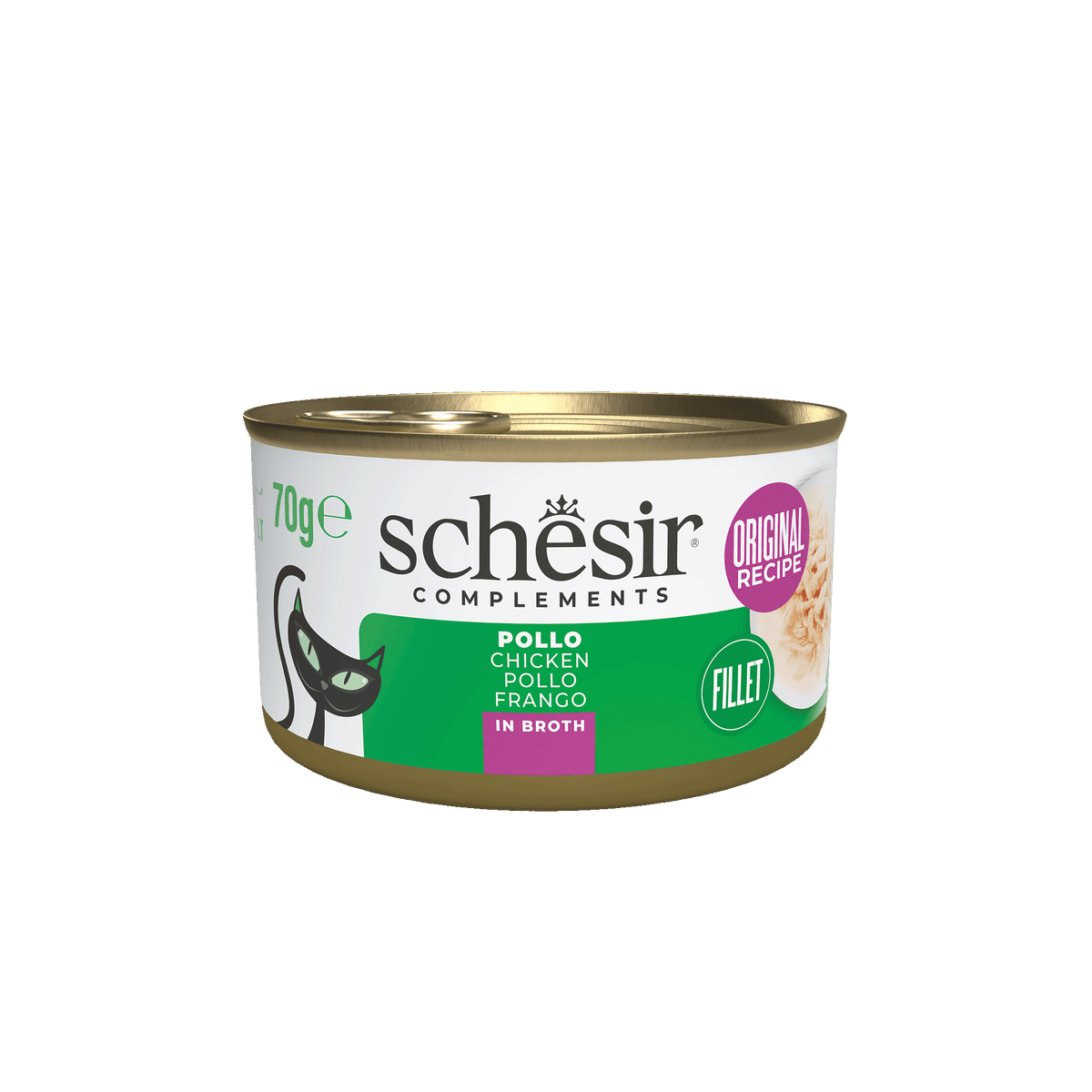 Pâtée chat Schesir filets de poulet en bouillon, boîte 70 g