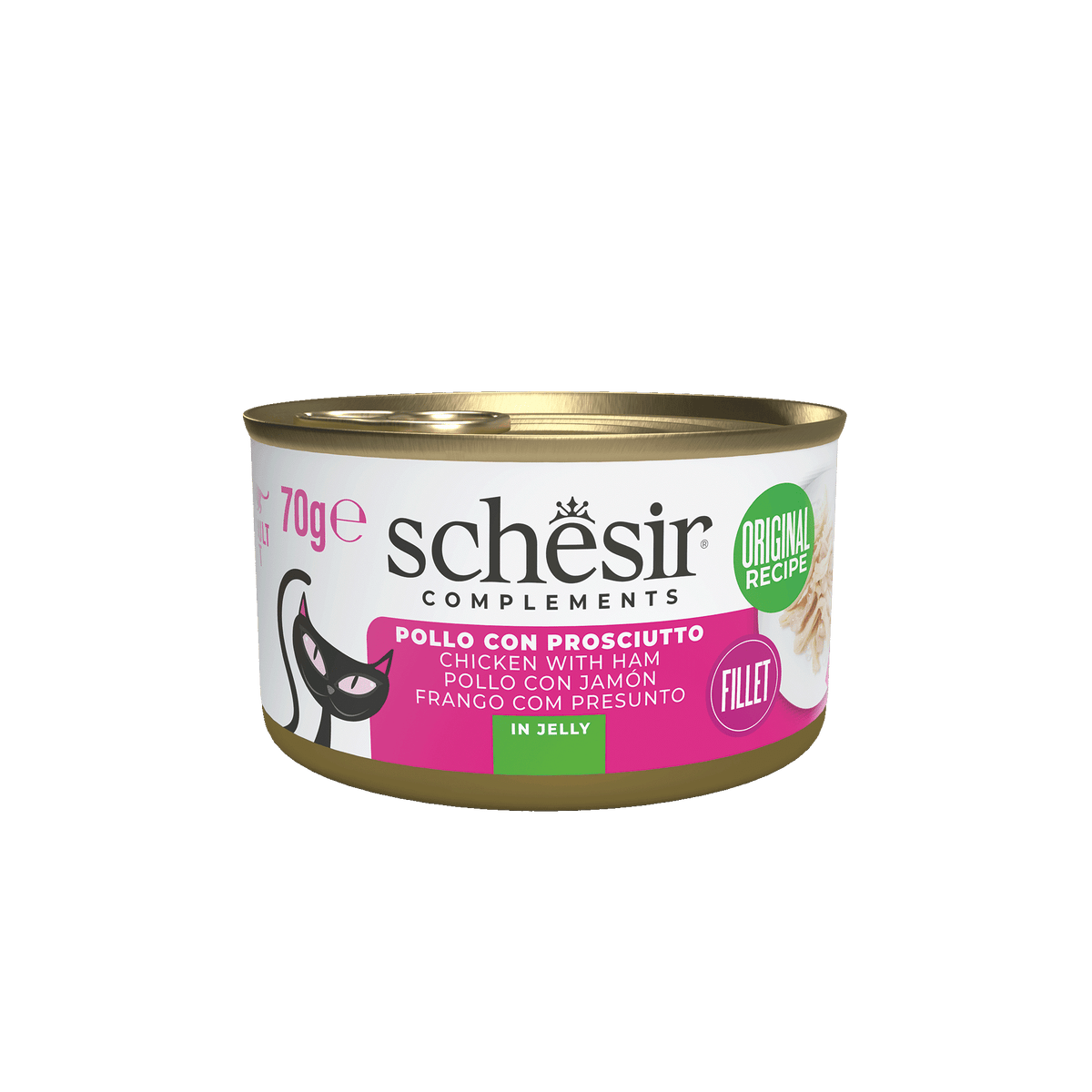 Pâtée chat Schesir filets de poulet avec jambon en gelée, boîte 70 g