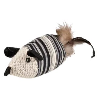 Souris noire et blanche avec plumes pour chat