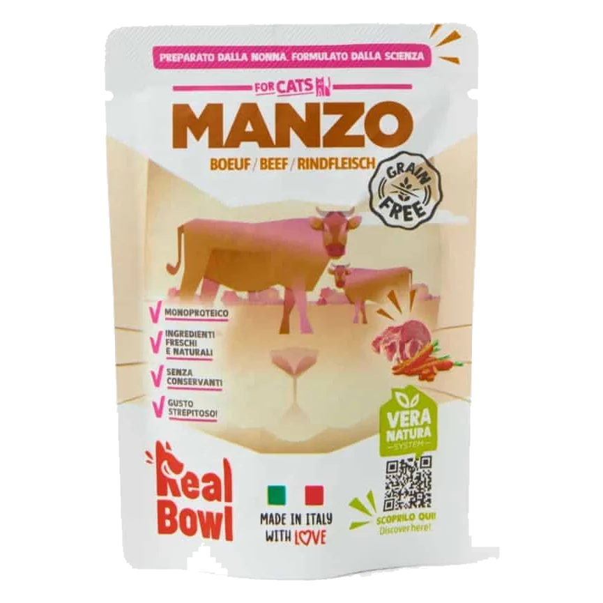 Pâtée chat Real Bowl bœuf frais, 80 g