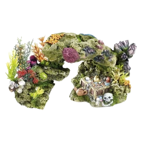 Rochers et plantes avec trésor décoration aquarium