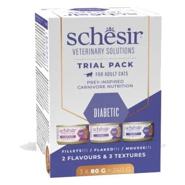 Schesir Diabetes Control pack d’essai diète vétérinaire chat, 3 × 80 g