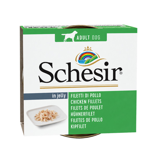 Schesir filets de poulet en gelée pour chien adulte, boîte 150 g