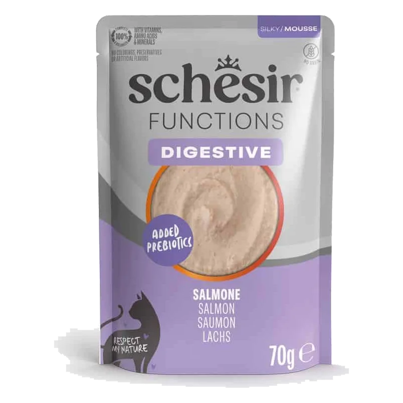 Pâtée chat Schesir Functions Digestive mousse saumon, 70 g