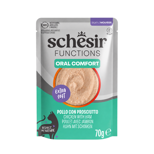 Pâtée chat Schesir Functions Oral Comfort poulet avec jambon, 70 g