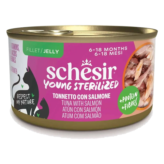 Pâtée chat Schesir Chaton stérilisé thon avec saumon, 85 g