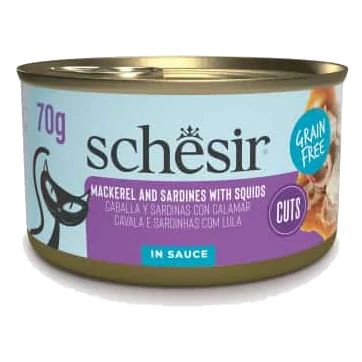 Pâtée chat Schesir Grill en sauce maquereau et sardines avec calamar, 70 g